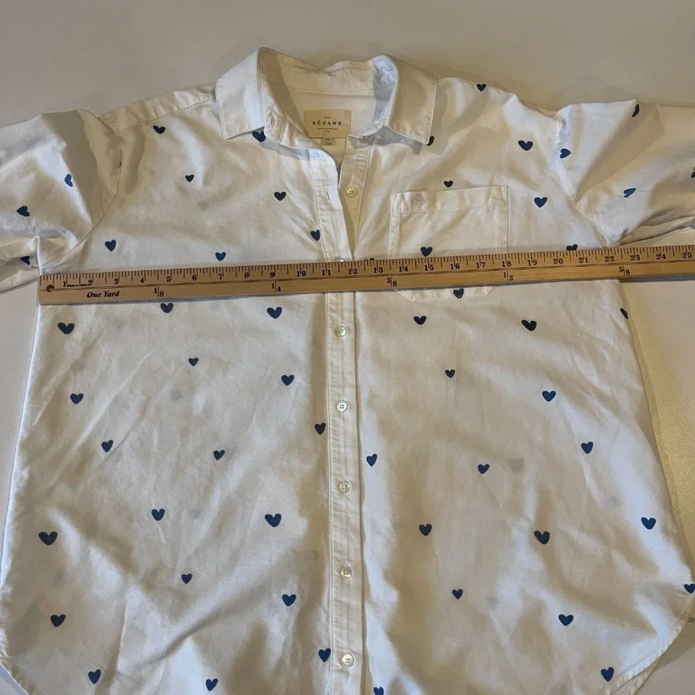 Sezane White Button-Down Shirt with Blue Heart Print - Picture 6 of 9